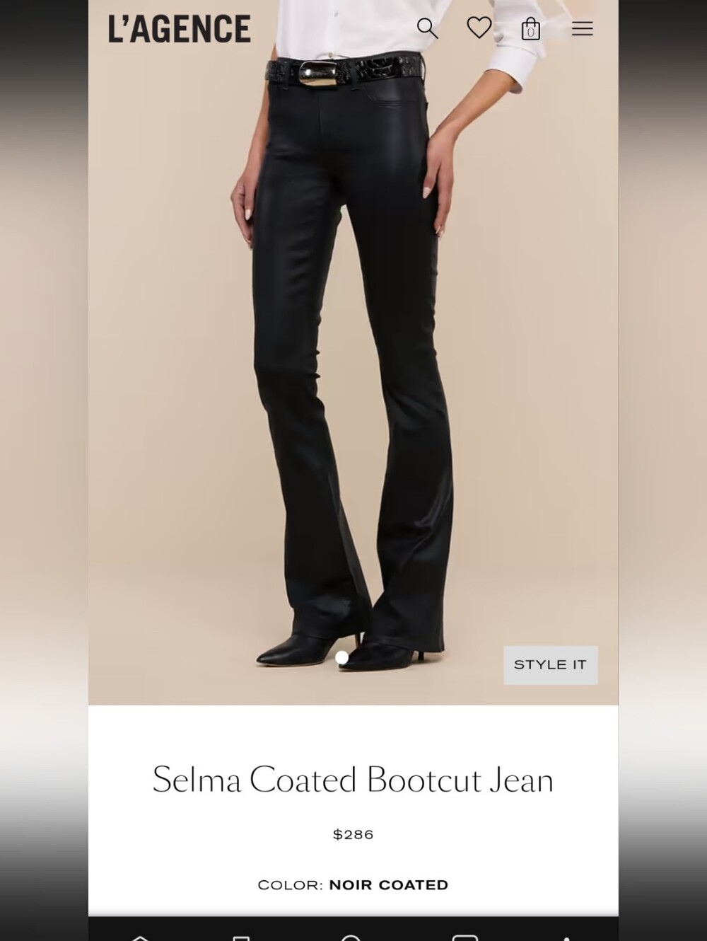 L'AGENCE Women's Selma High Rise Noir Coated Flare Jeans Black Sz 29 USA Made